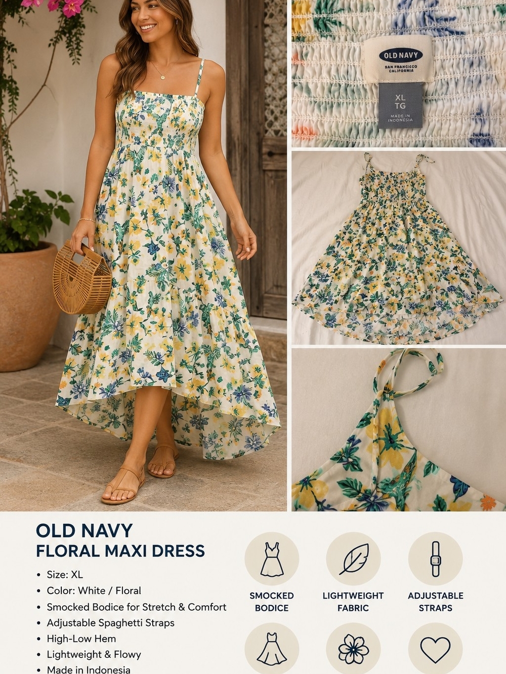 Old Navy Yellow and Blue Floral High-Low Maxi Dress